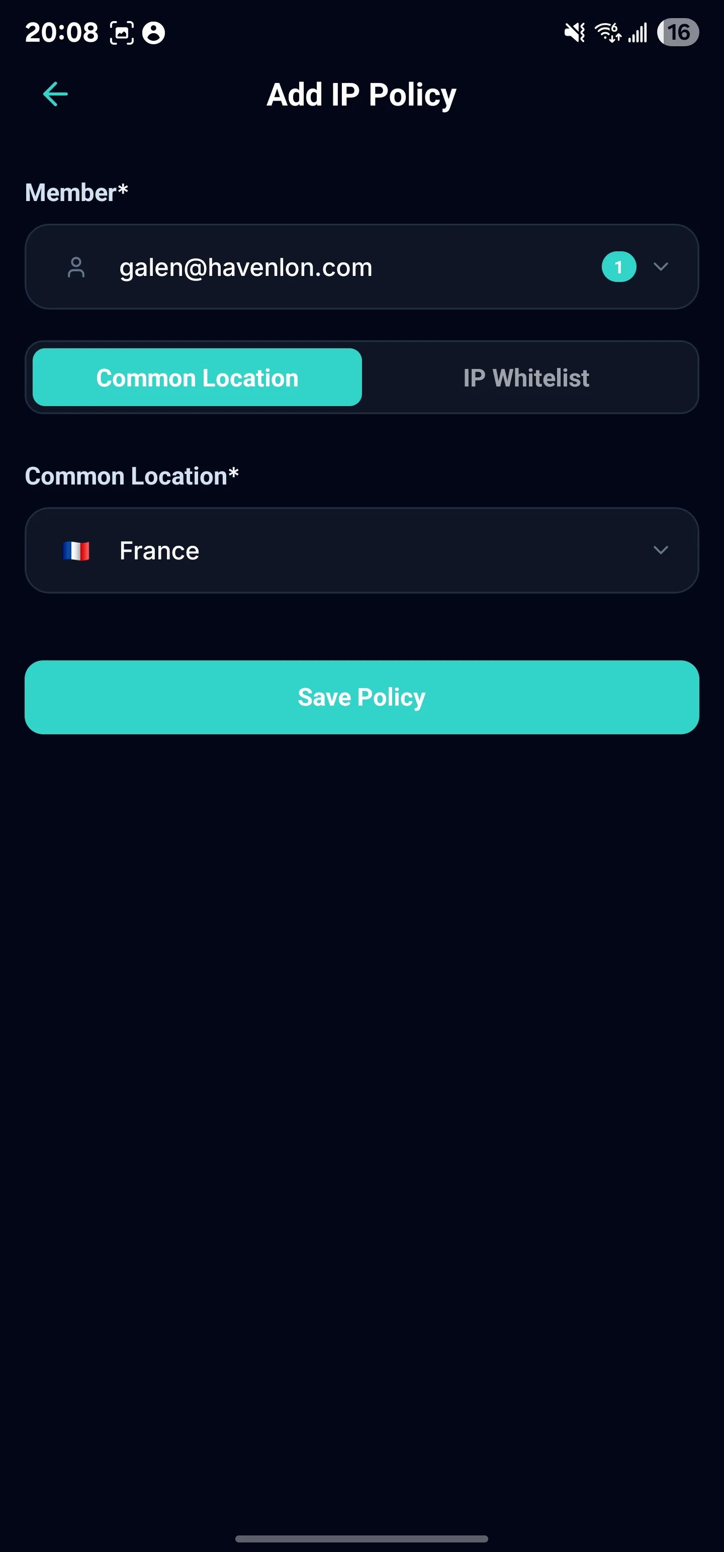 Cloud Policy screen