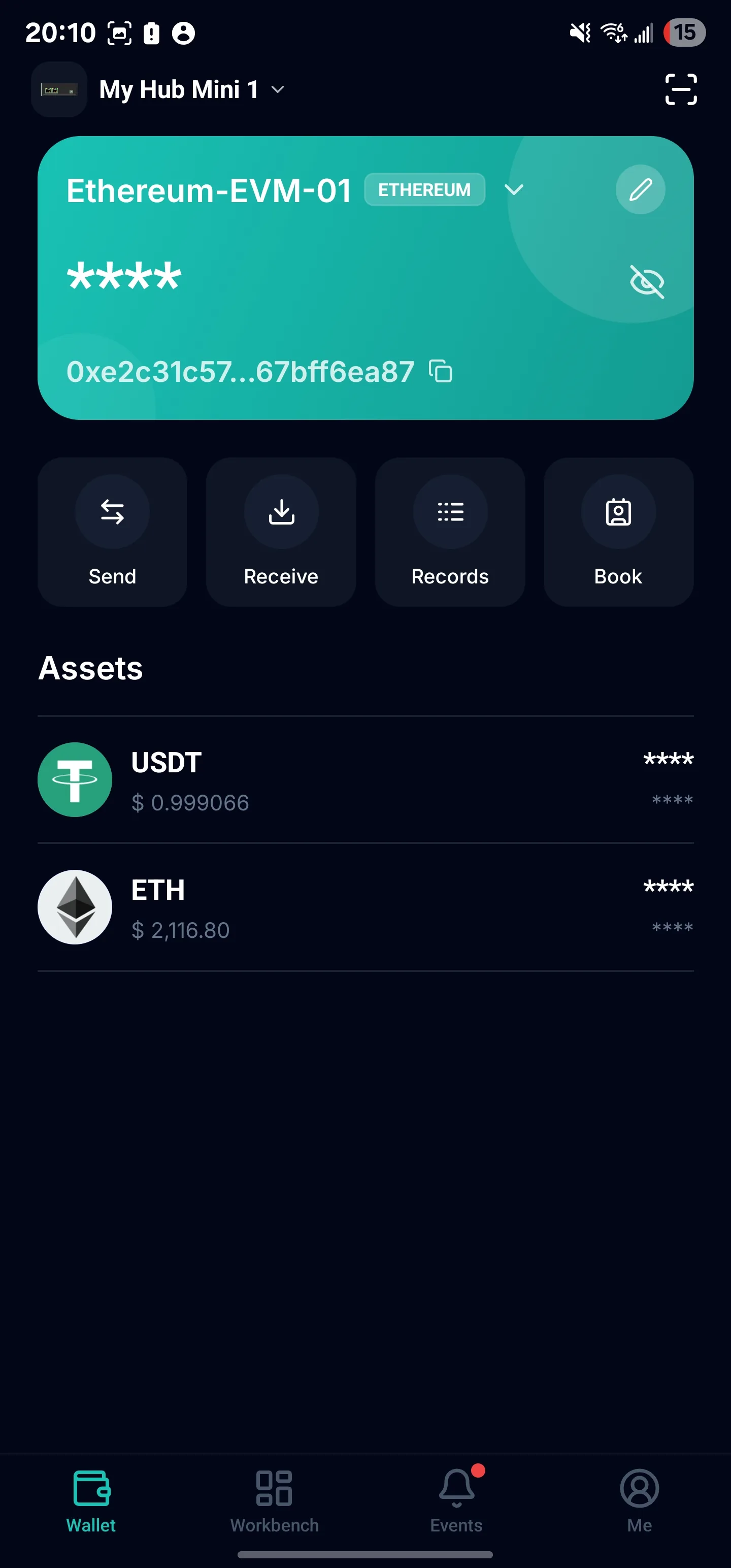Web3 Wallet Management screen