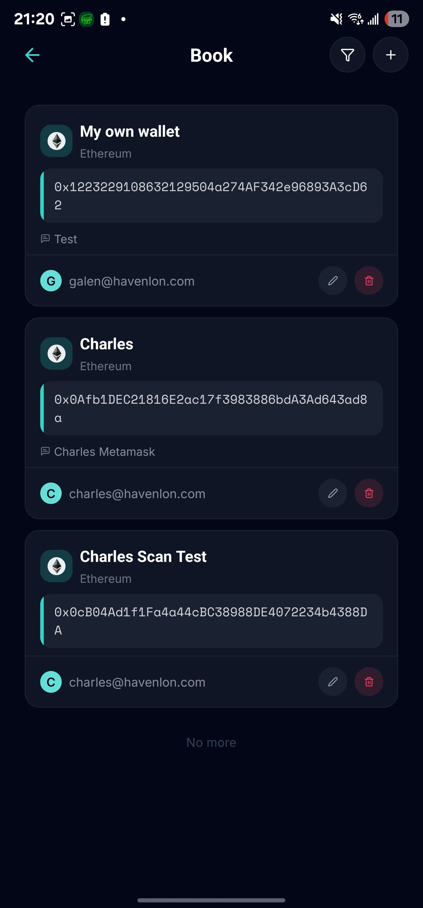 Web3 Wallet Management screen 3